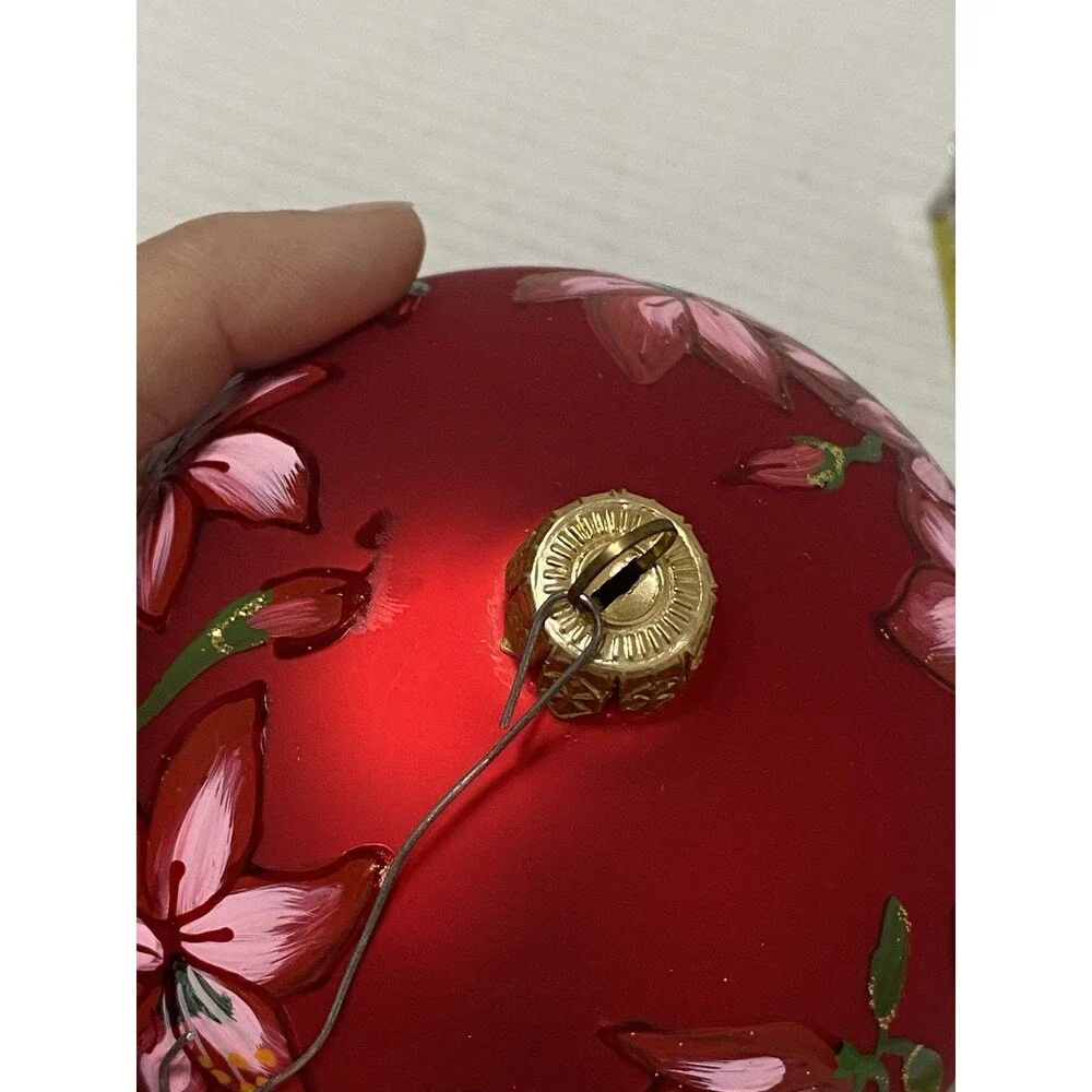 Pier 1 Exclusive Hand Painted & Christmas Ornament w box poinsettia